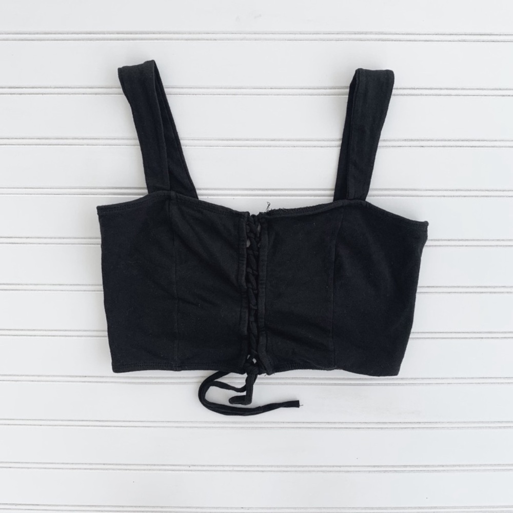 Nollie Lace Up Crop Top Small Black Corset Style Camisole Sleeveless Tank